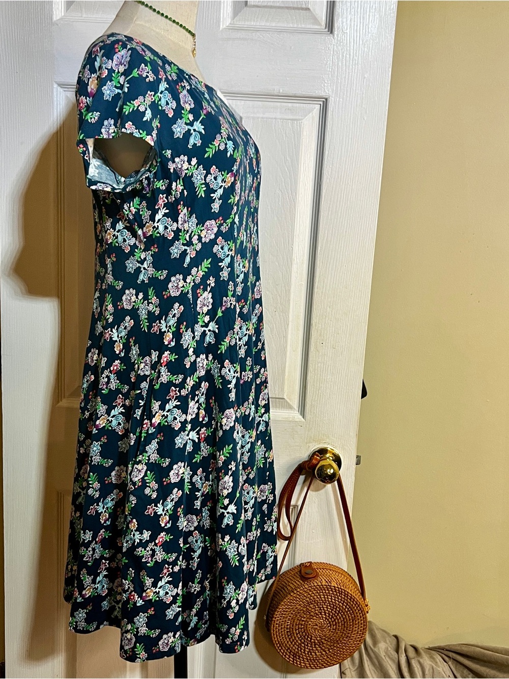 Ella Simone Wms Blue Floral Cotton S/S Pleated Skater Cottagecore Mini Dress S - Picture 6 of 14
